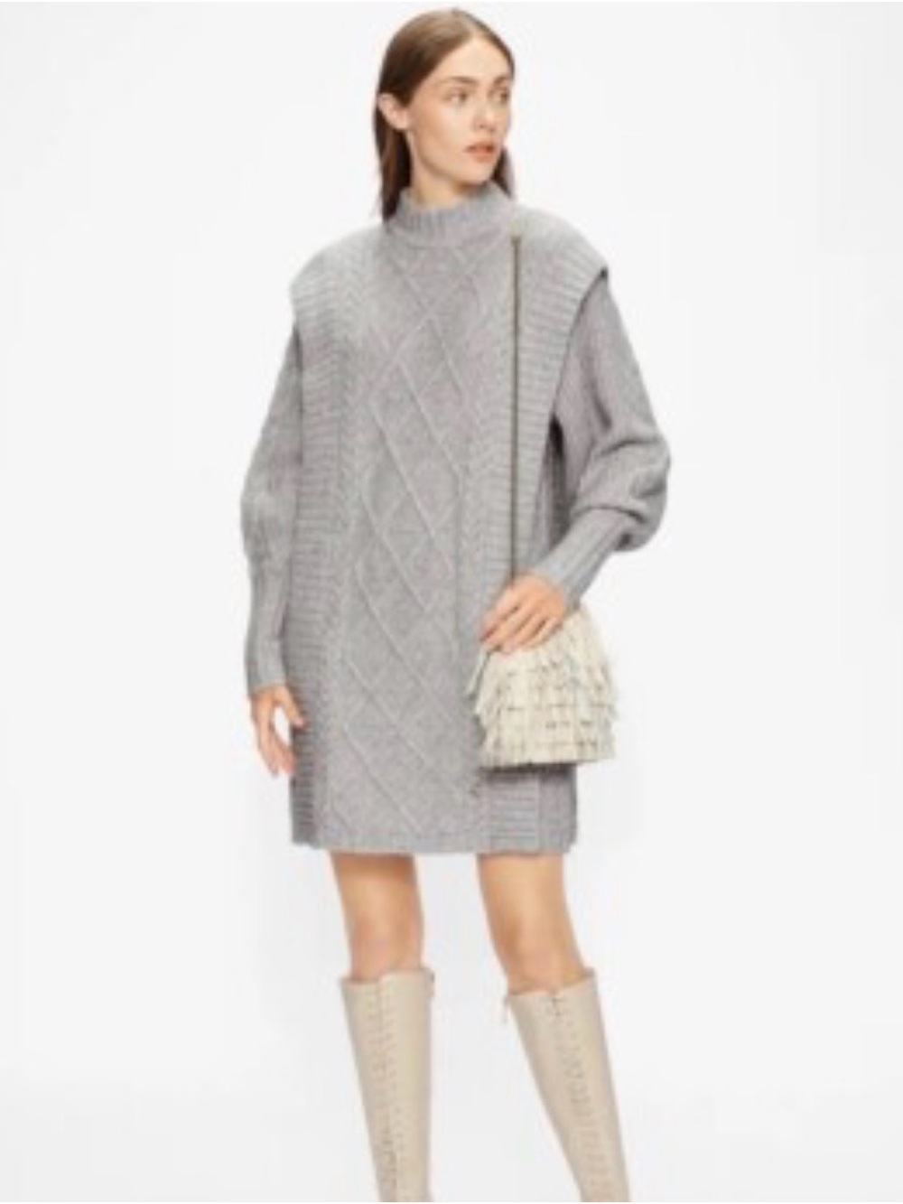 Ted Baker Light Gray Cable-Knit Sweater Dress